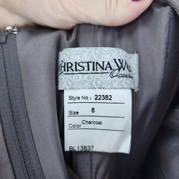 NWT Christina Wu Occasions Charcoal Grey Short Bridesmaids Dress Cocktail 8 - Picture 6 of 7